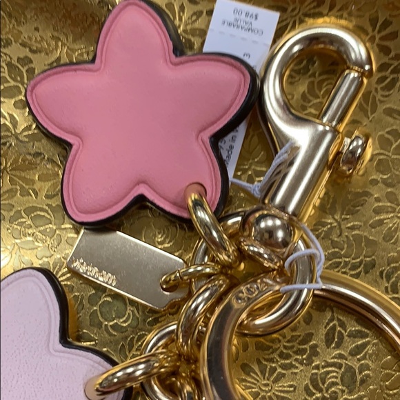 COACH WILDFLOWER CLUSTER BAG CHARM BRASS & PINK - Picture 16 of 16